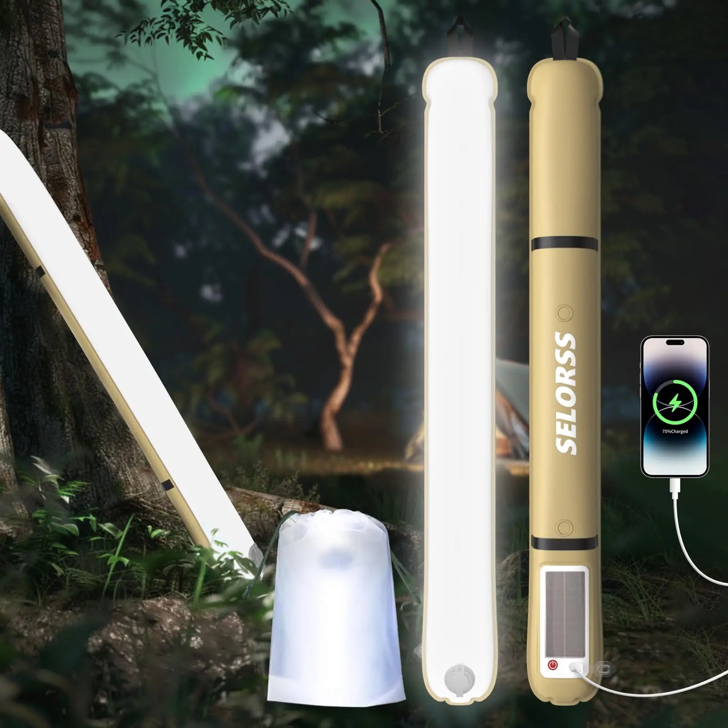 Solar Camping Lantern 2000mAh Folding Waterproof 3 Warm Light,Hiking Camping Fish USB-Type C