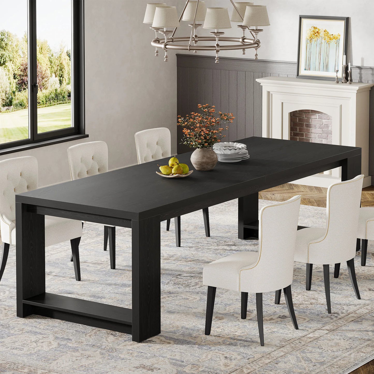 Tribesigns 86.61-Inch Dining Table for 6-8 People, Modern Long Kitchen Table,Pedestal Base, indoor