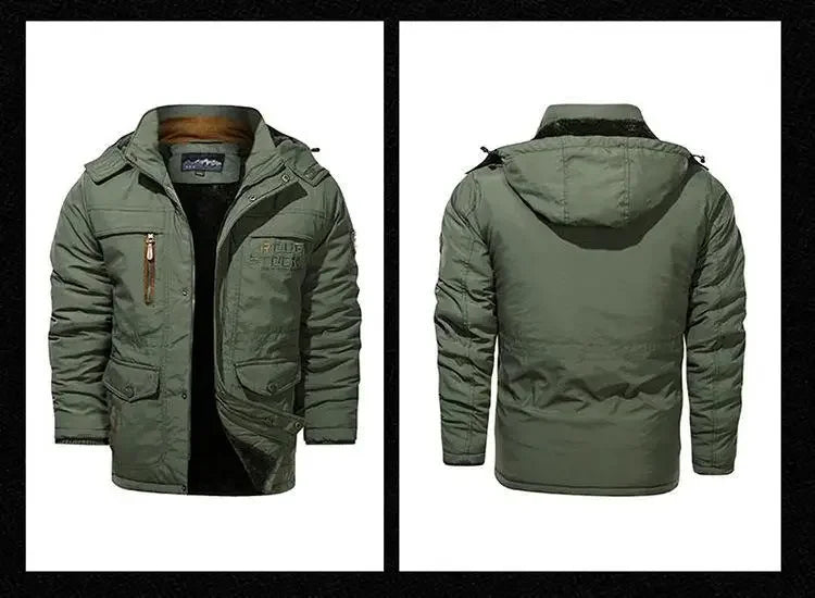 Men's Winter Jacket Fleece Linning Parka Coat Hooded Windbreaker Warm Big Size 6XL Multi-pocket