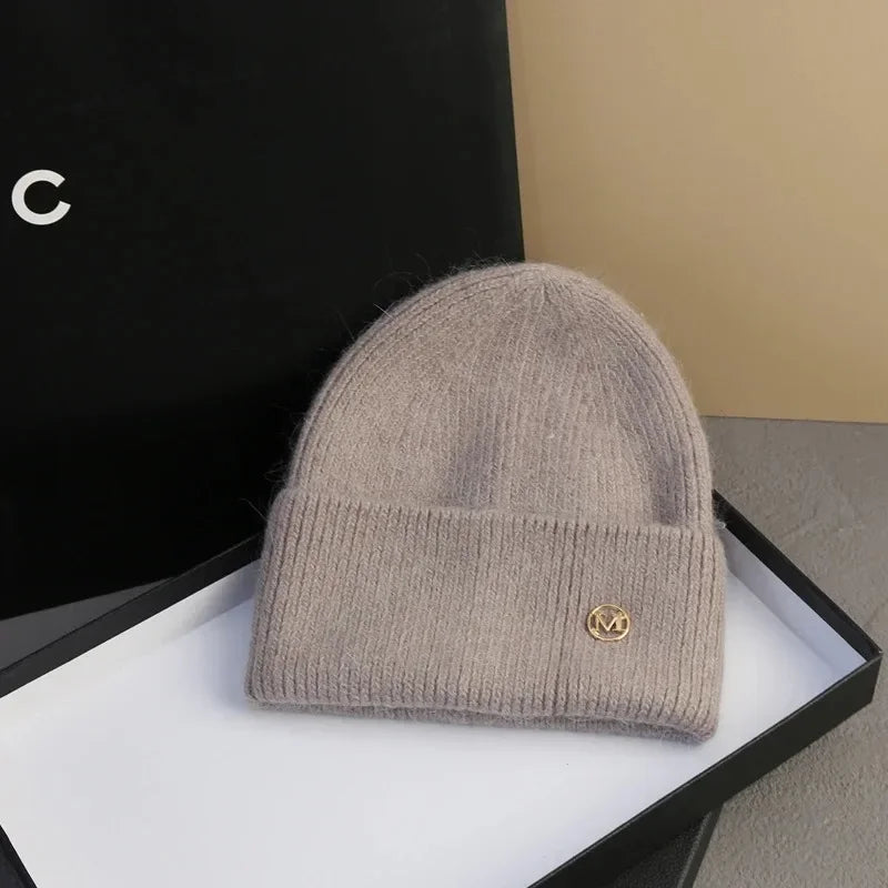 2024 Fluffy  Angora Hat Rabbit Fur Warm Winter Cashmere Wool Soft  Beanies Knitted Outdoor Female