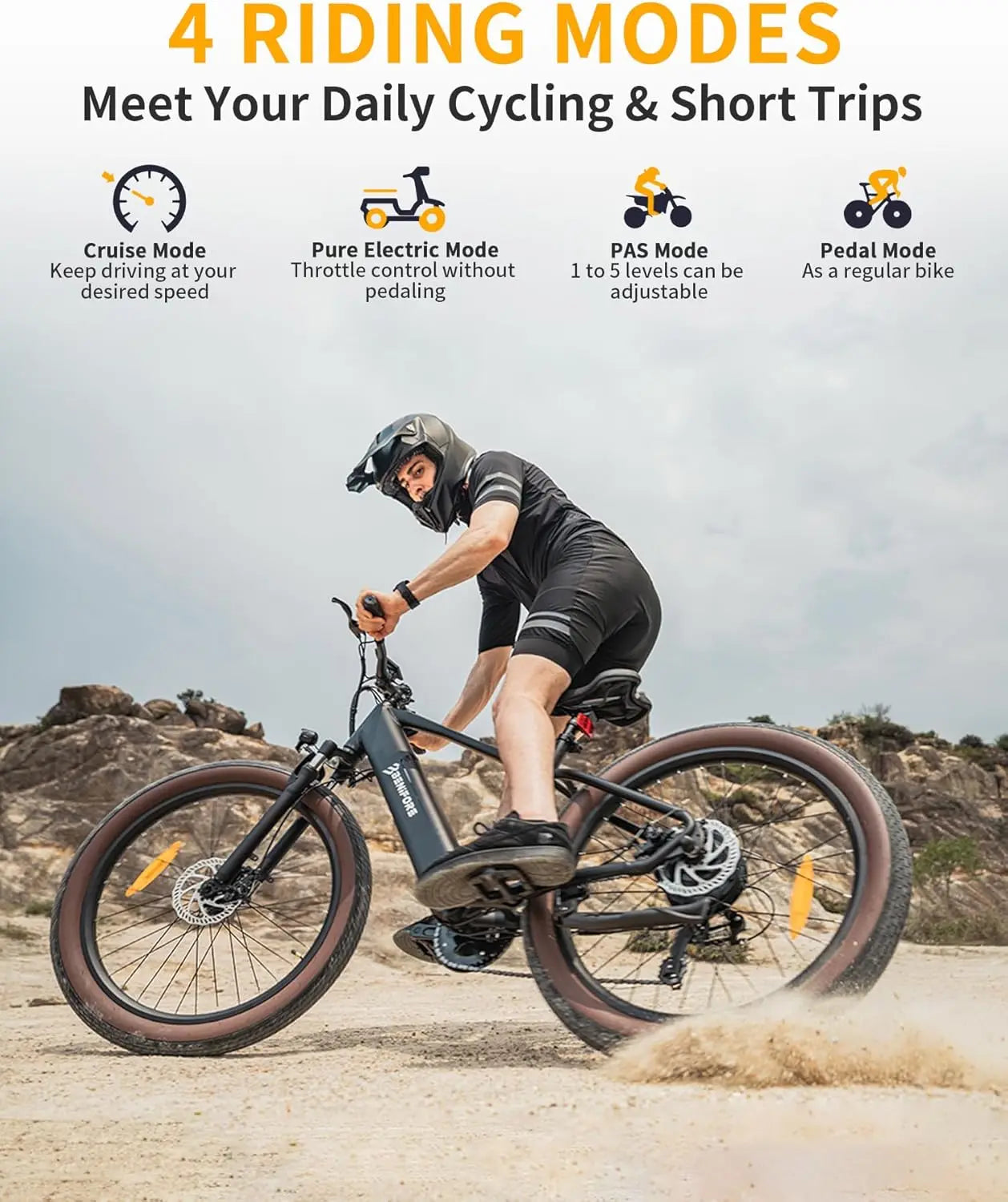 C26 Electric Bike Adult 1500W Peak, 28 MPH15AH 72 Miles, 26Fat Tire, Hydraulic Suspension