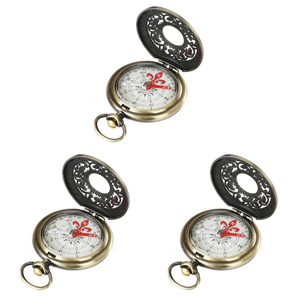 Vintage Bronze Pocket Compass ,Hiking Navigation Compass Kid Gift Tool Carabiner