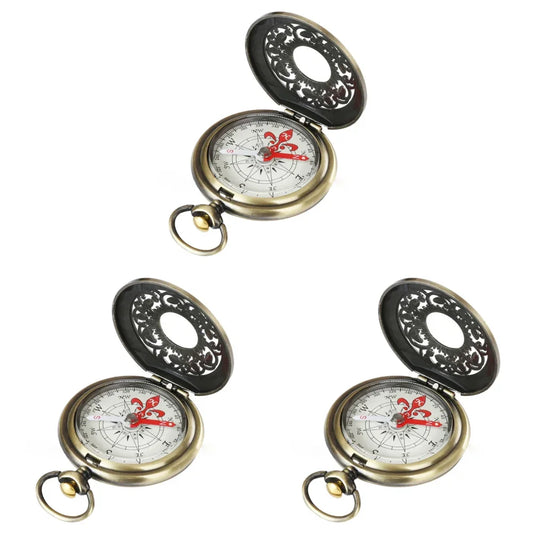 Vintage Bronze Pocket Compass ,Hiking Navigation Compass Kid Gift Tool Carabiner