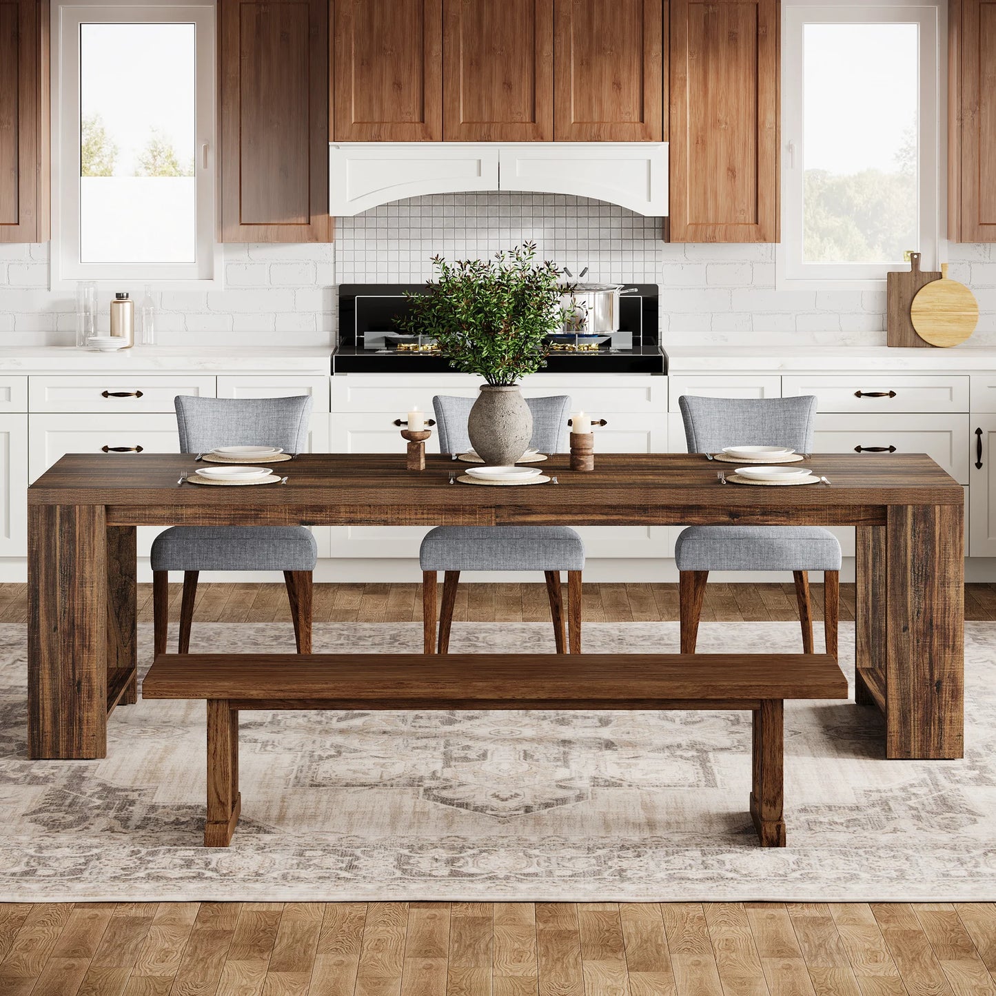Tribesigns 86.61-Inch Dining Table for 6-8 People, Modern Long Kitchen Table,Pedestal Base, indoor