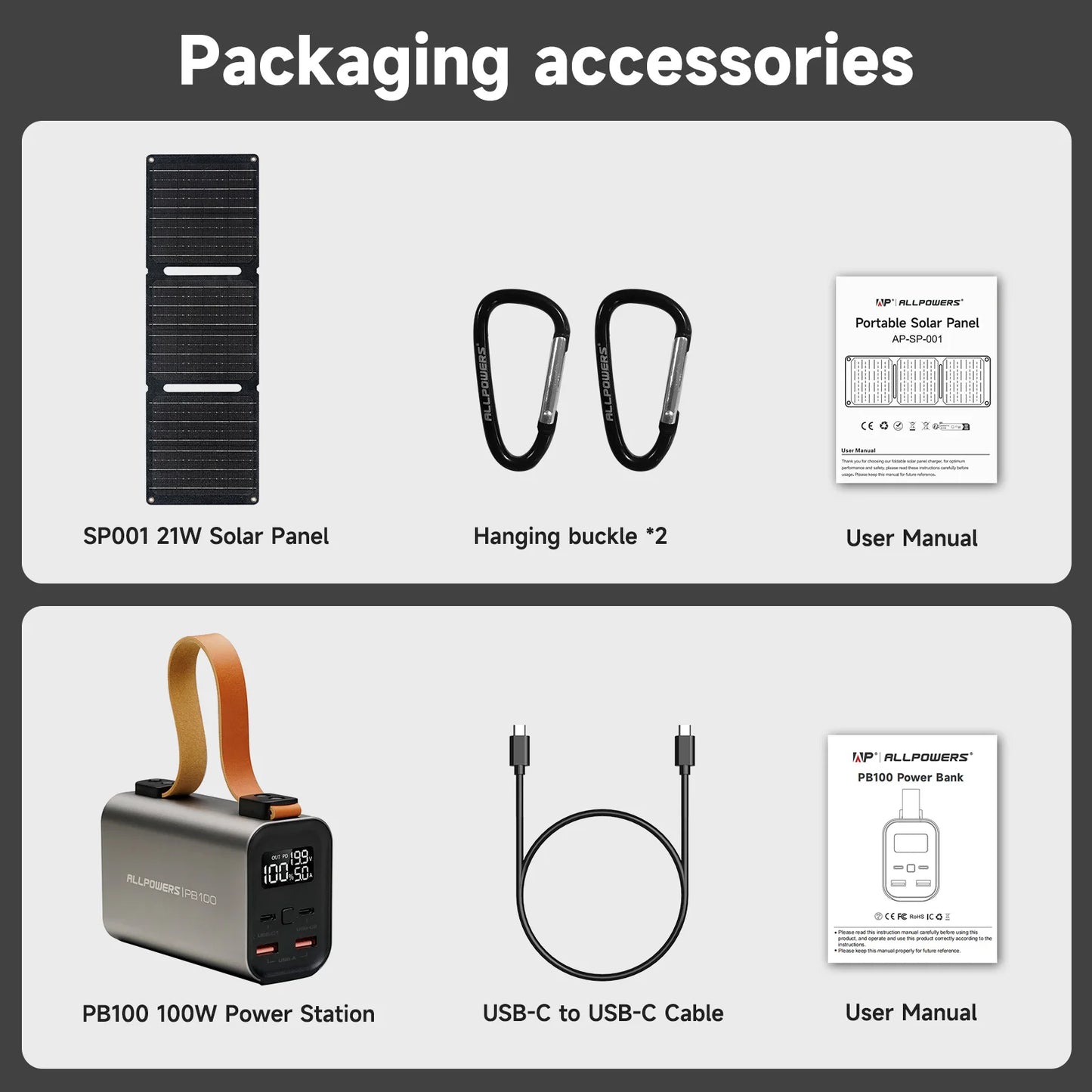 Power Bank PB 100W Fast Charging ,21W Solar Panel Portable Battery Charger For Laptop Phone