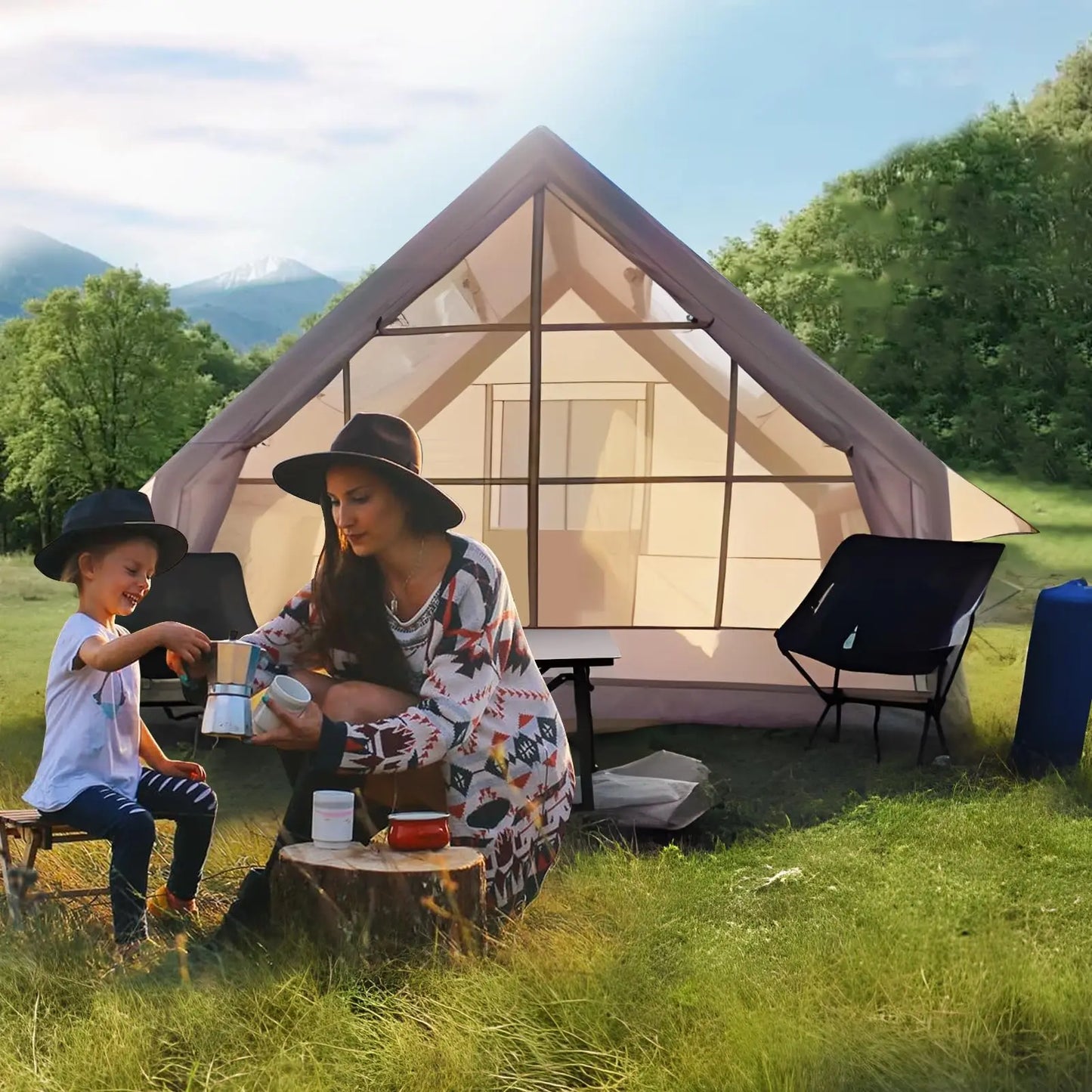 Large inflatable tent 67.8 Square Feets inflatable, 4-6 people,4 Season Glamping Tent,Waterproof