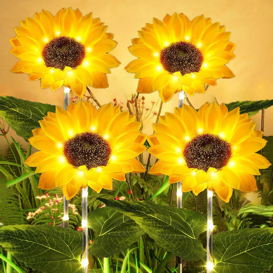 4 Pack Sunflower Outdoor Solar Lights, Lifelike Bigger Sunflower & Bright 64 LED,