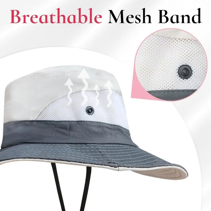 Ponytail sun hat for women with wide brim UPF 50+ fishing and beach