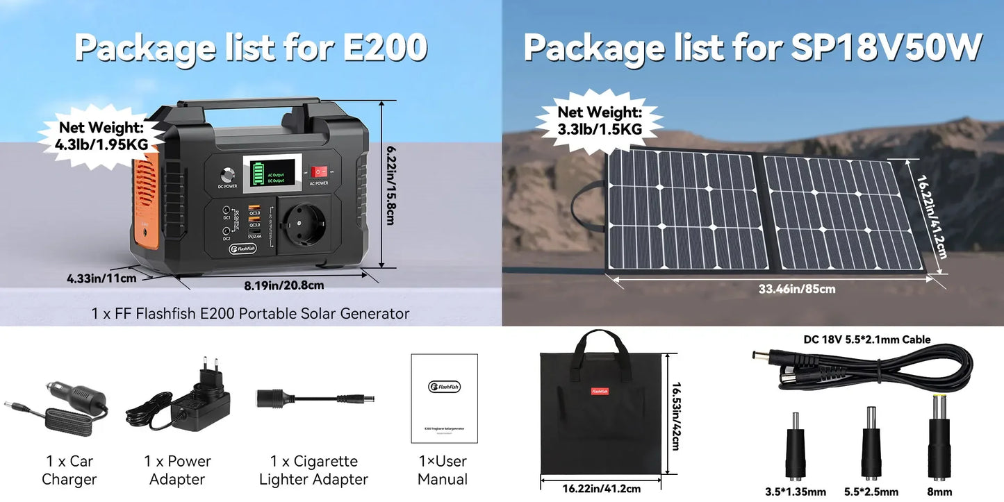 Portable Power Station 200W 151Wh Solar Generator,Solar Panel 50W Battery Cell Complete Kit Set