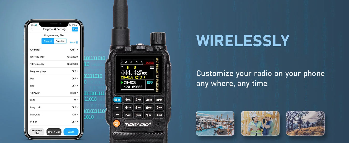 Walkie Talkie Phone APP Wireless Programming Dual PTT Air Band Long Range Radio USB Type-C Cable