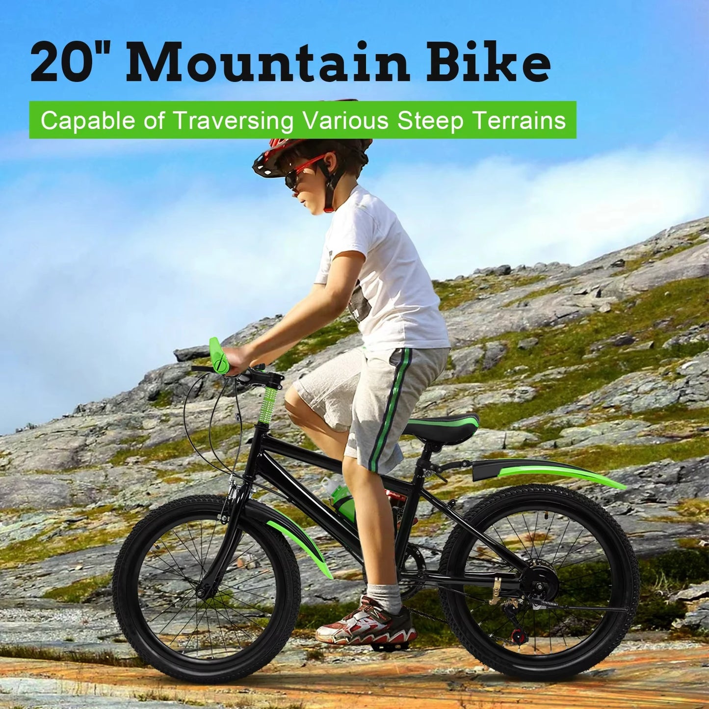 High Carbon Steel 20-Inch Child Bike, 7-Speed Mountain Bicycle for City Riding