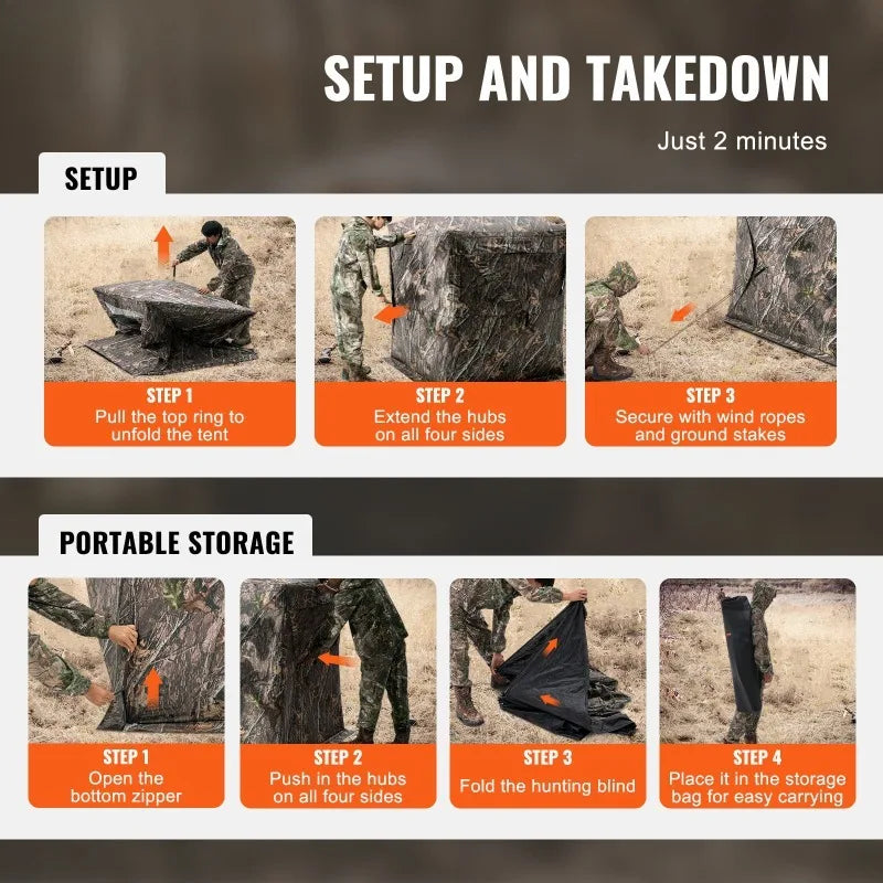 Hunting 70° See Through Ground Blind, 1-2 Person Pop Up Deer Blind Hunting ,Carrying Bag