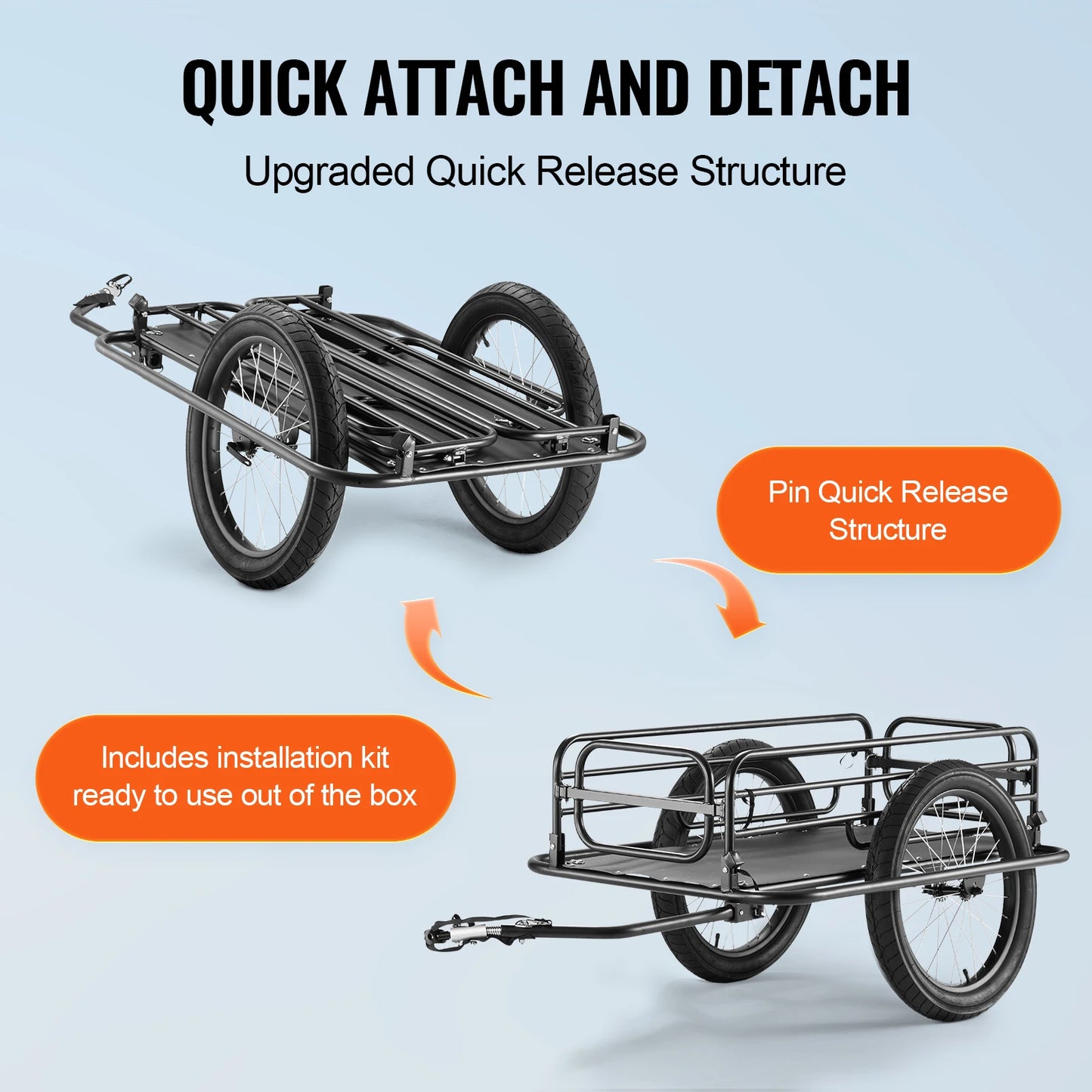 275 lbs Bike Cargo Trailer, Foldable Compact, Universal Hitch 20" Wheels fits Most Bikes