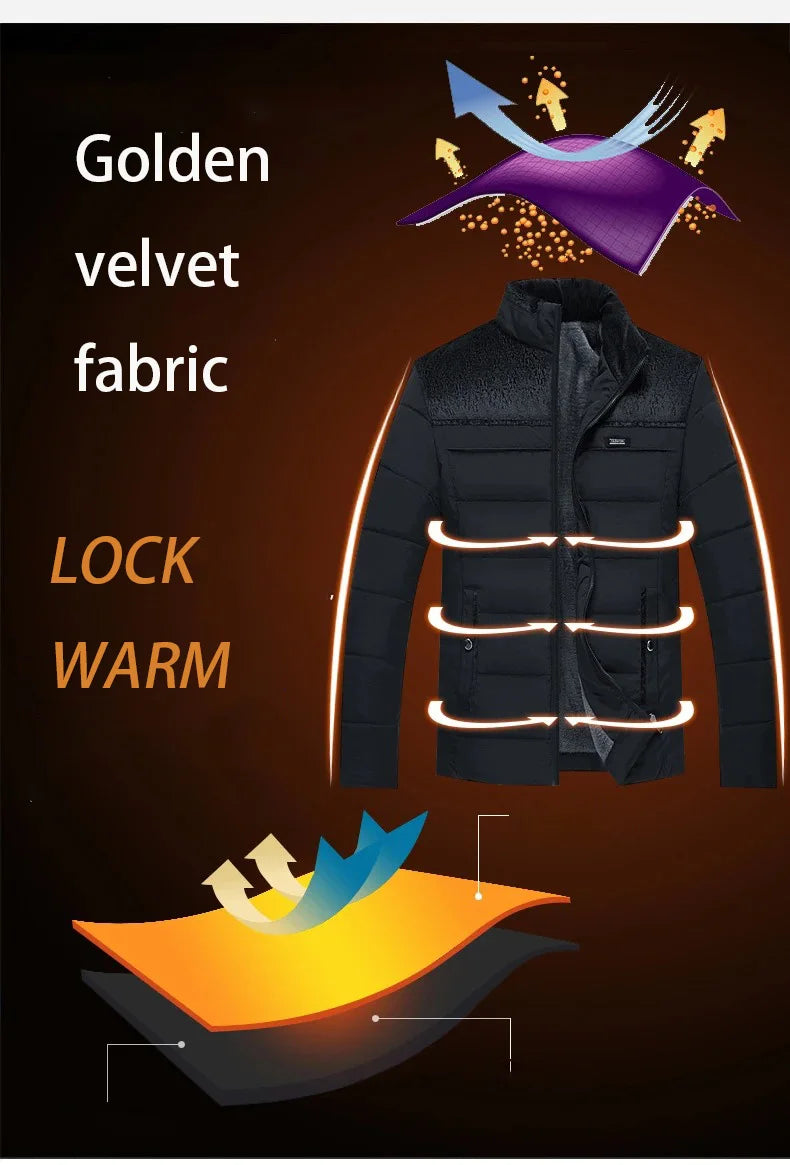 Puffer Jacket Men's Plush Thickened Parkas Stand Collar Jacket Warm Zipper, Padded Overcoat for Men