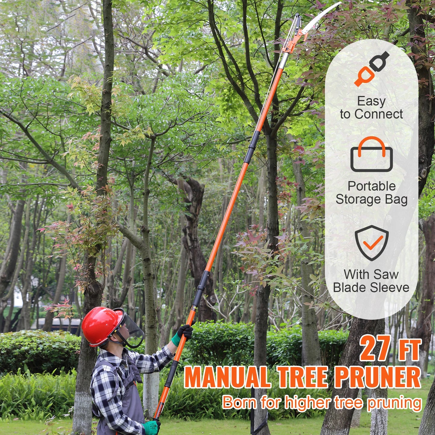 Manual Pole Saw Extendable Tree Pruner Sharp Steel Blade,Lightweight Aluminum Alloy Handle