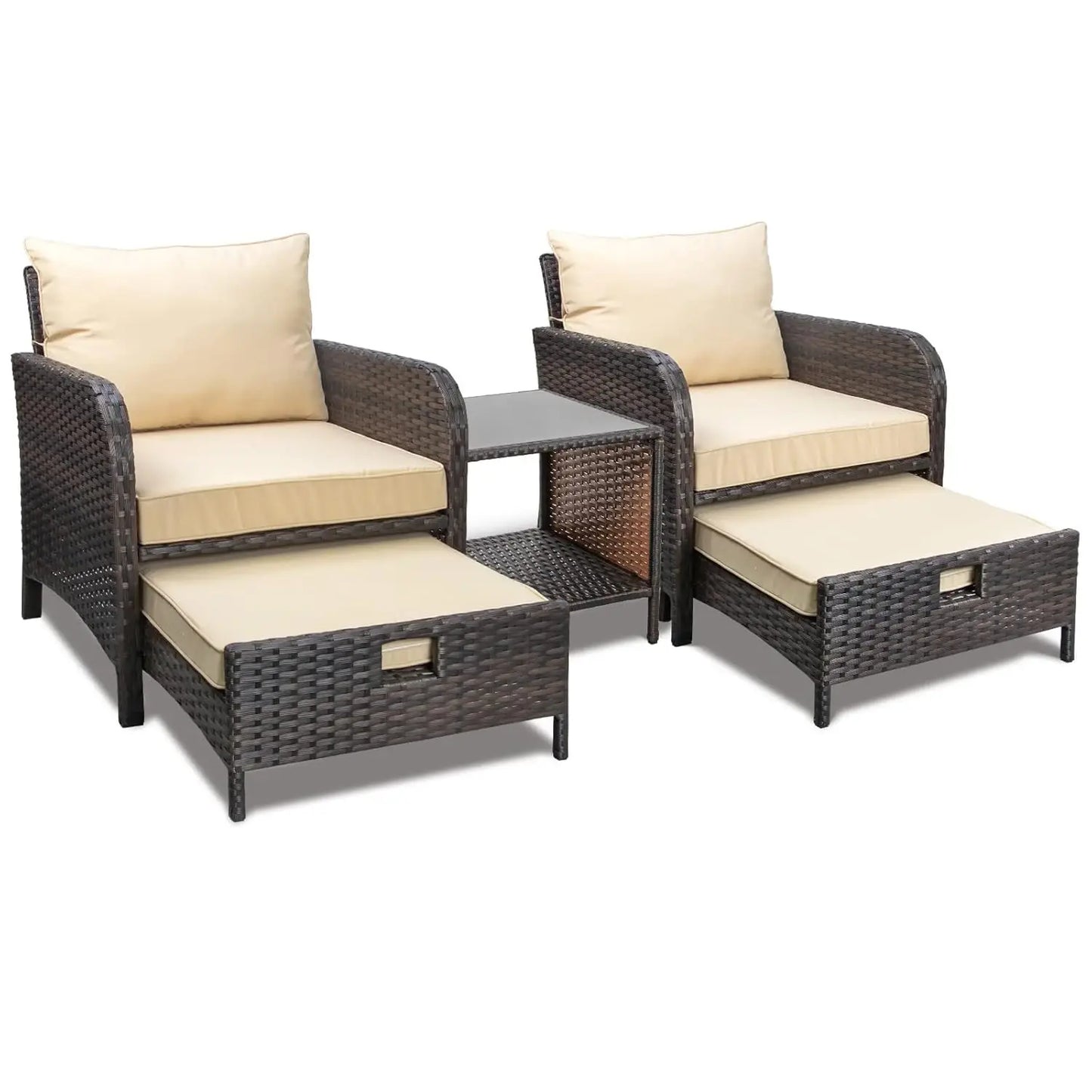 Balcony Furniture 5 Piece Patio Conversation Set, PE Wicker Rattan .Soft Cushions 2, Customized