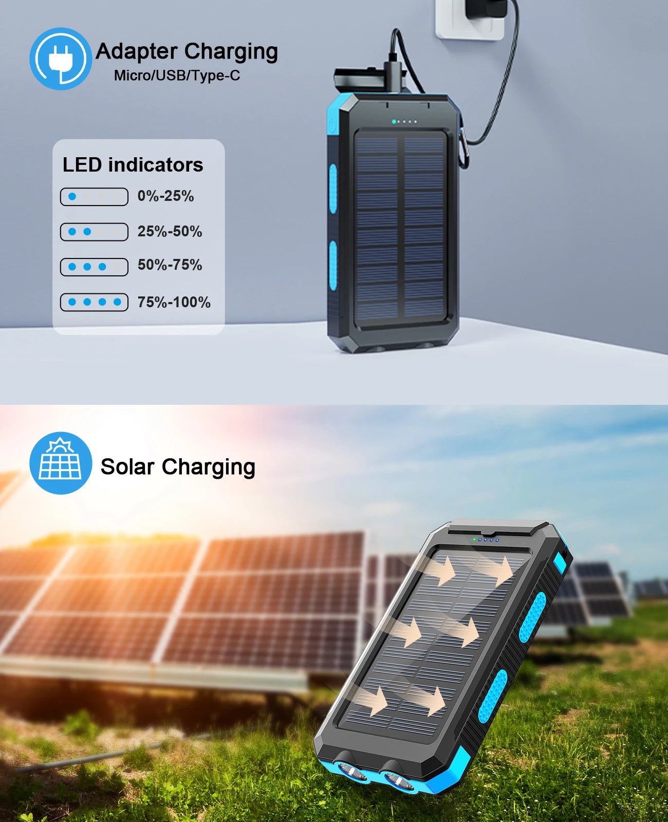 Waterproof Outdoor Solar Power Bank 38800mAh Dual USB Solar Mobile Phone Charger Solar Powerbank
