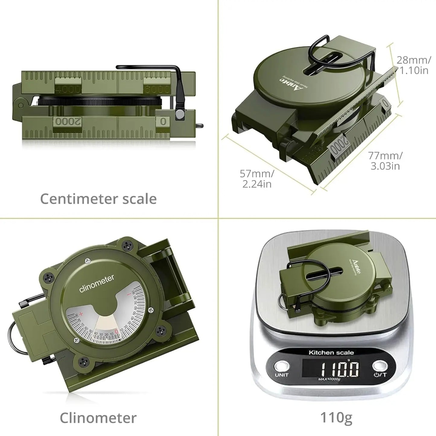 Compass, Clinometer, Strong Magnetic Intensity 3000 Gauss Professional Military Compass Waterproof