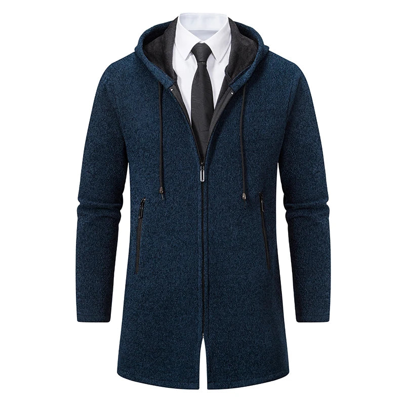 Winter Men's Thickened Hoodies Jacket  Long Sleeve Sweatshirts Cardigan  Solid Color Tops Overcoat