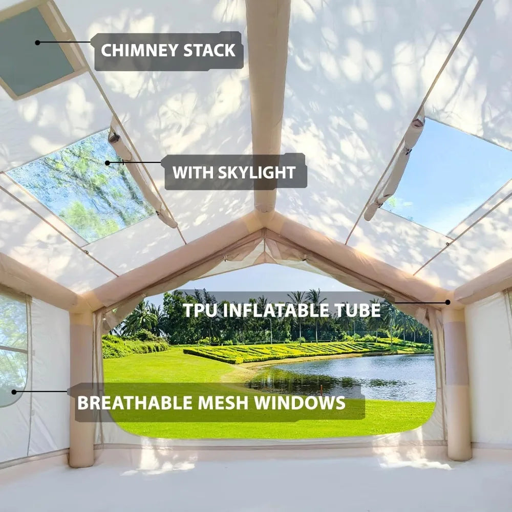 10' x 8' Blow up Tents 6-8 People Inflatable, 4 Season Inflatable Tent with Stove Jack, Waterproof