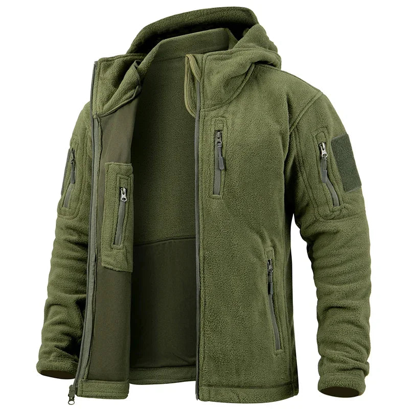 Men's fleece Hiking Hunting Outdoor  Jacket Winter Warm Full Zip Military Hoodies Multi-Pockets