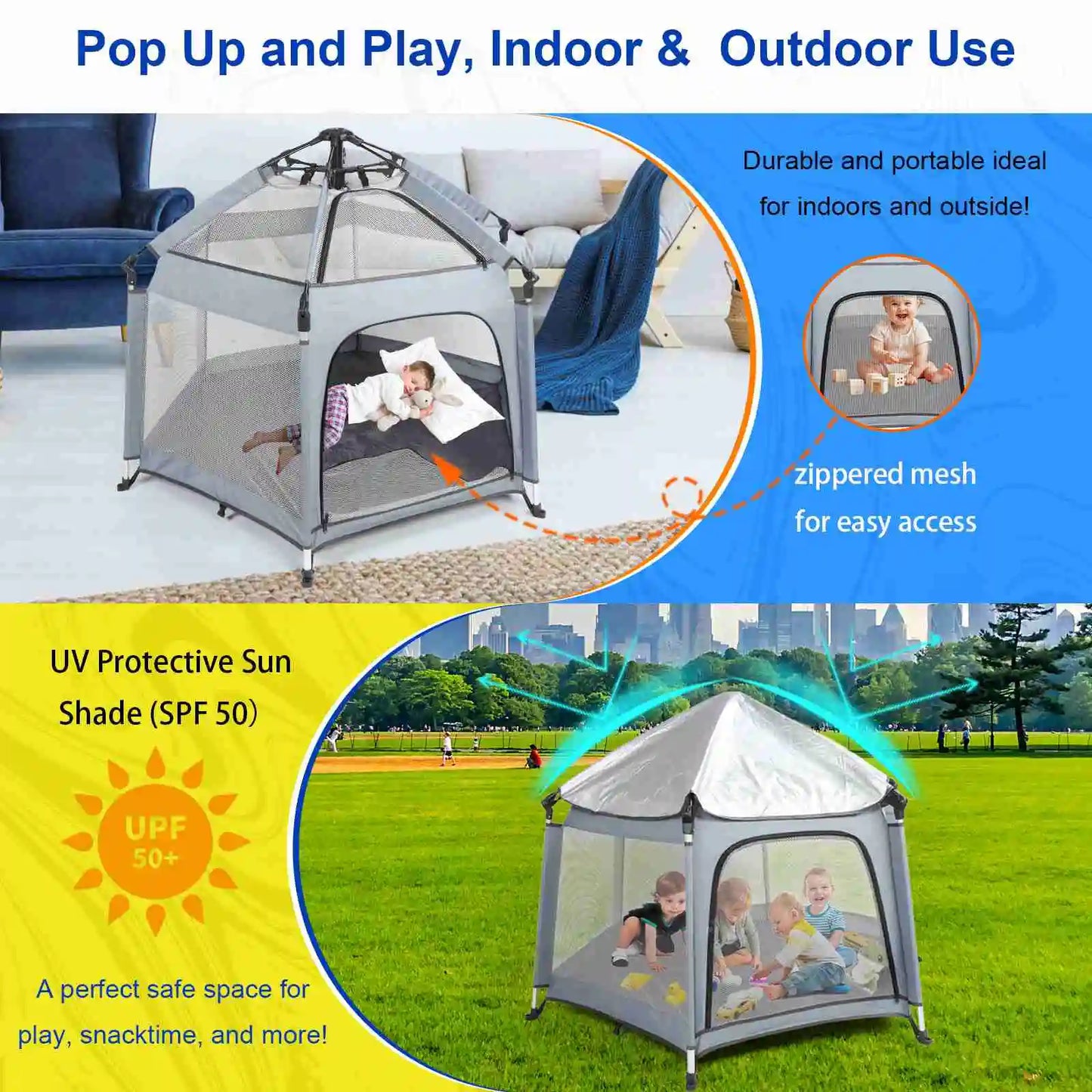 Baby Beach Tent Baby  Play Tent Sun Protective Oxford Cloth Outdoor Indoor Play Tent Gray