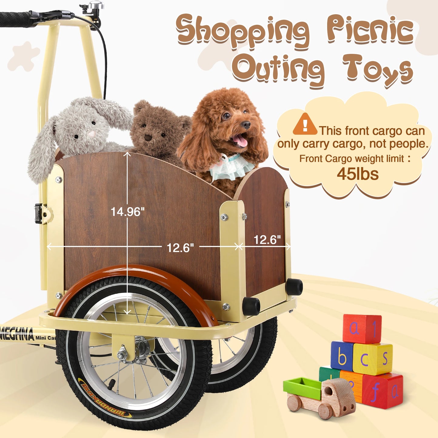 Foldable Tricycle for Kids Ages 6-12 Cargo Bike Pet Bike Reverse Tricycle  Parent-Child Bike