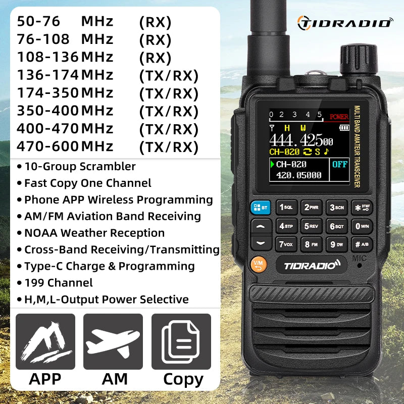 Walkie Talkie Phone APP Wireless Programming Dual PTT Air Band Long Range Radio USB Type-C Cable
