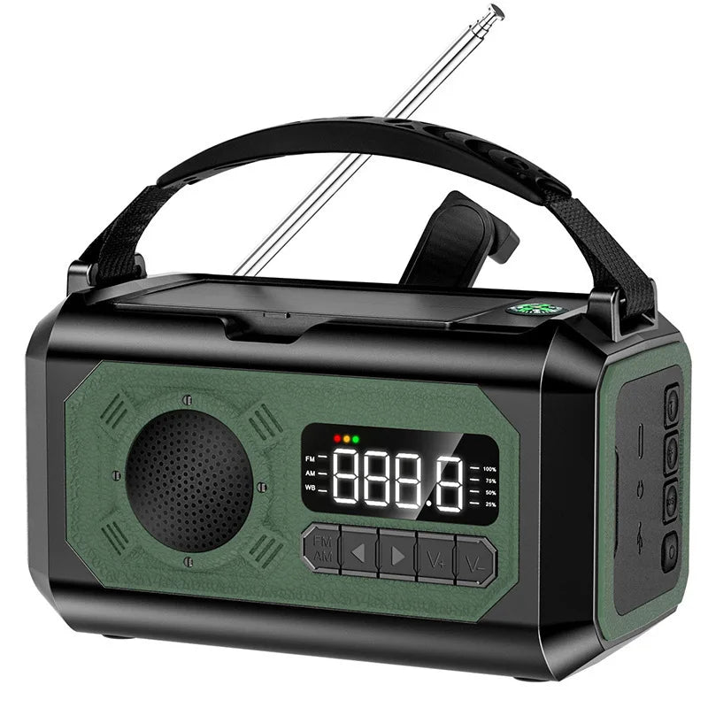 12000mAh Solar Hand Crank AM/FM/NOAA Weather Radio, 2 Solar Panels Multifunction Radio Reading Lamp