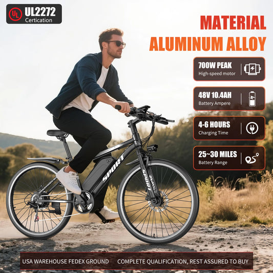 26''Electric Bike, 700W Peak Motor,20MPH 35Mi ,480Wh Removable Battery, 7-Speed& LCD Display