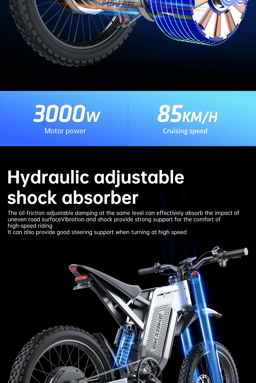 Max E-Motorcycles 3000W Brushless Gearless Motors 60V30AH Lithium Battery Speed 85Kmh Adult Off Road