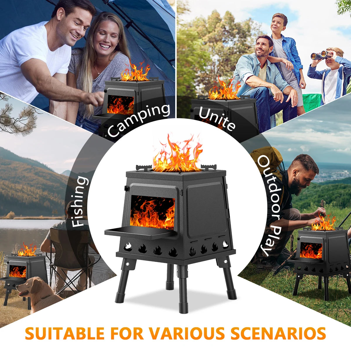 Wood Burning Camp Stove Portable Cast Iron Wood Stove For Outdoor Hiking Picnic BBQ Travel
