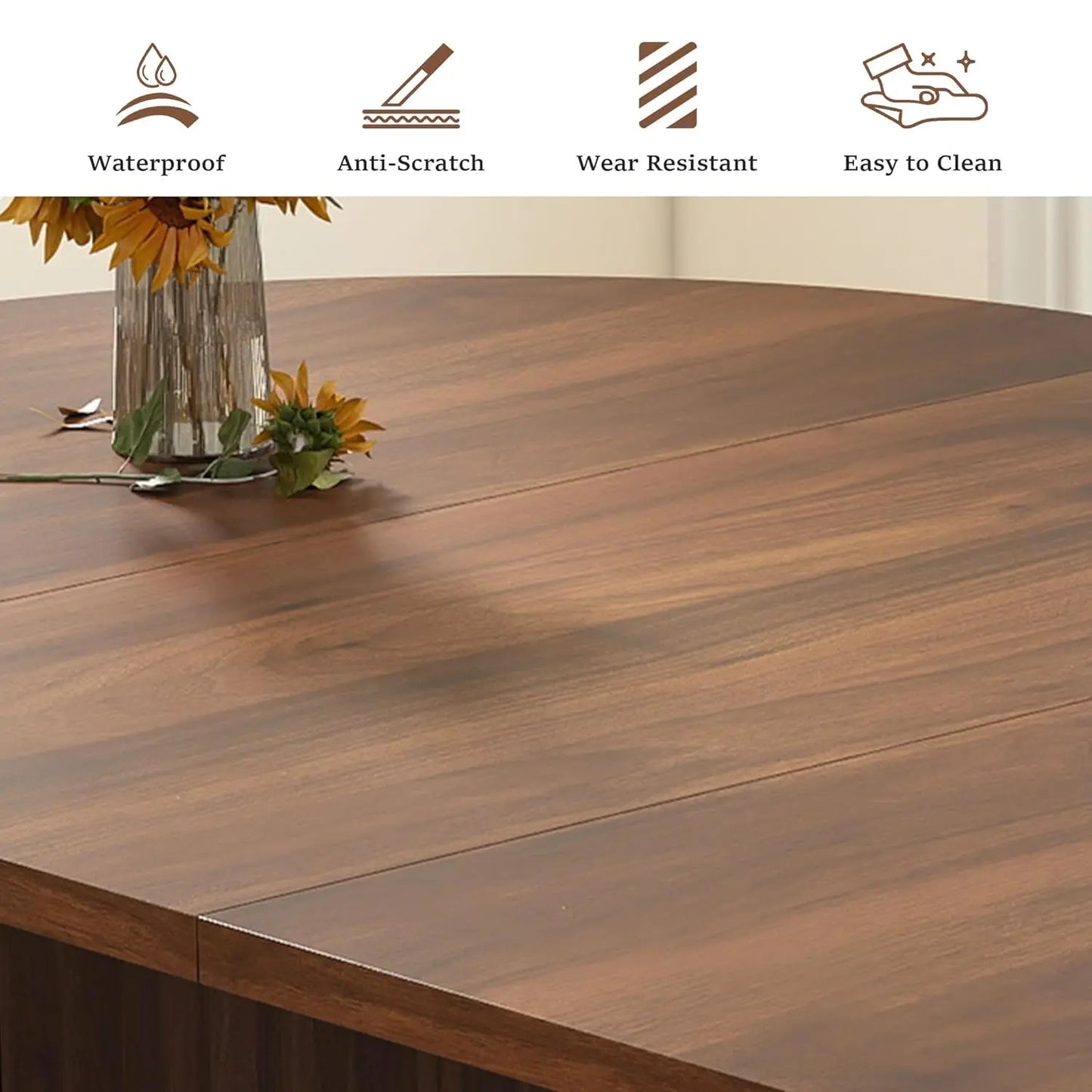 41 in-78 in Extendable Dining Room Table, 4-8, Round Expandable Table, Fluted Base, Modern Farmhouse
