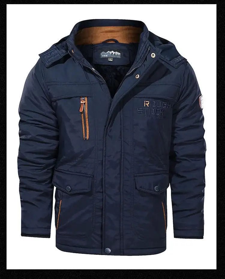 Men's Winter Jacket Fleece Linning Parka Coat Hooded Windbreaker Warm Big Size 6XL Multi-pocket