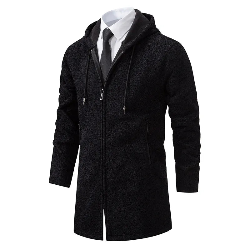 Winter Men's Thickened Hoodies Jacket  Long Sleeve Sweatshirts Cardigan  Solid Color Tops Overcoat