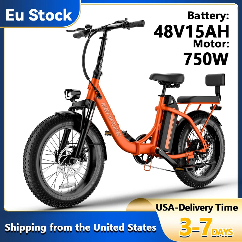 City E-Bike 750W Motor 48V15AH Battery, Seat Back + Footrest Electric Bike 26*3.0-inch Fat Tire