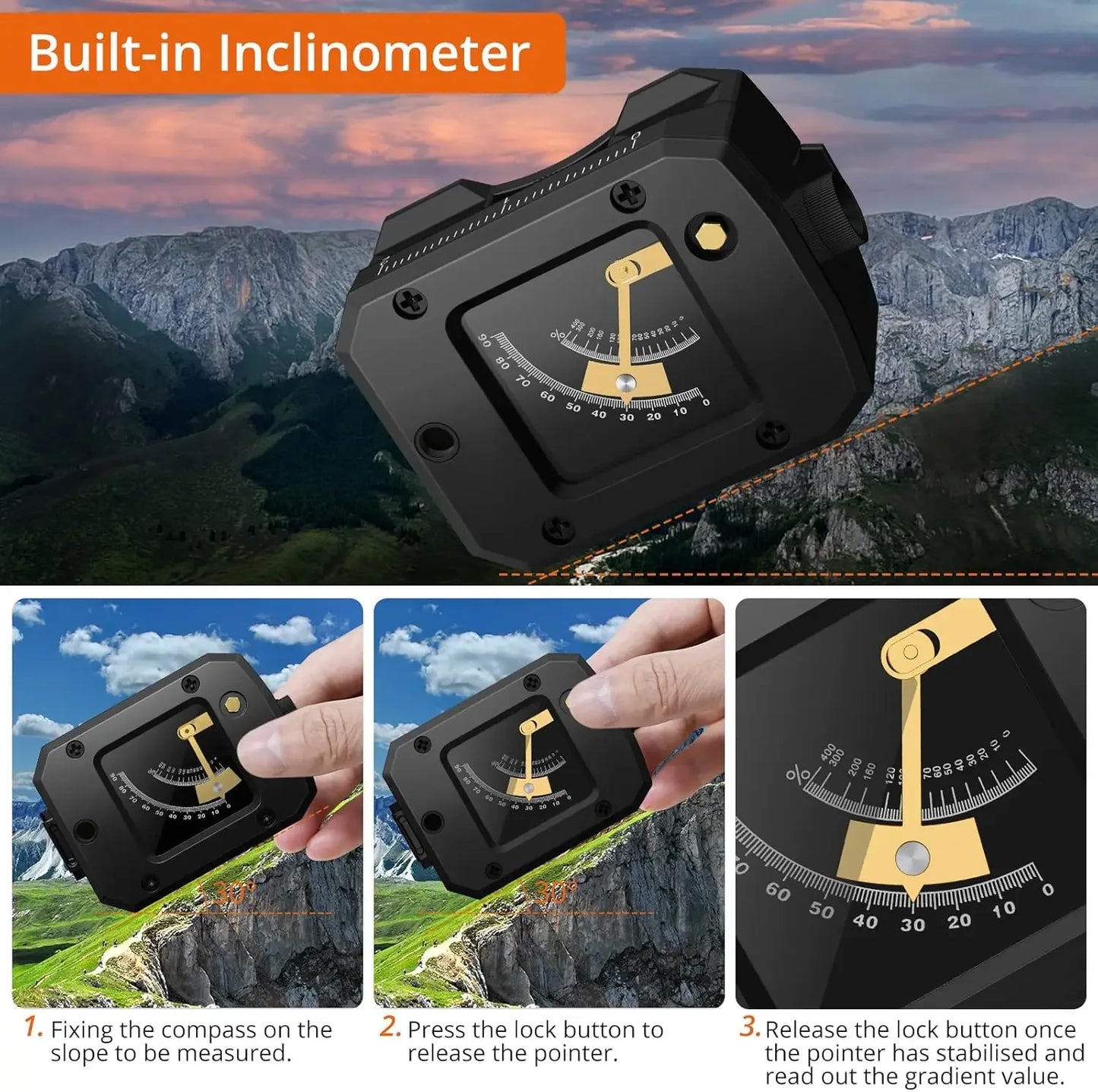 Proster Hiking Compass - Aluminium, Waterproof, Clinometer, Fluorescent Scale, Carry Bag (128 chars)
