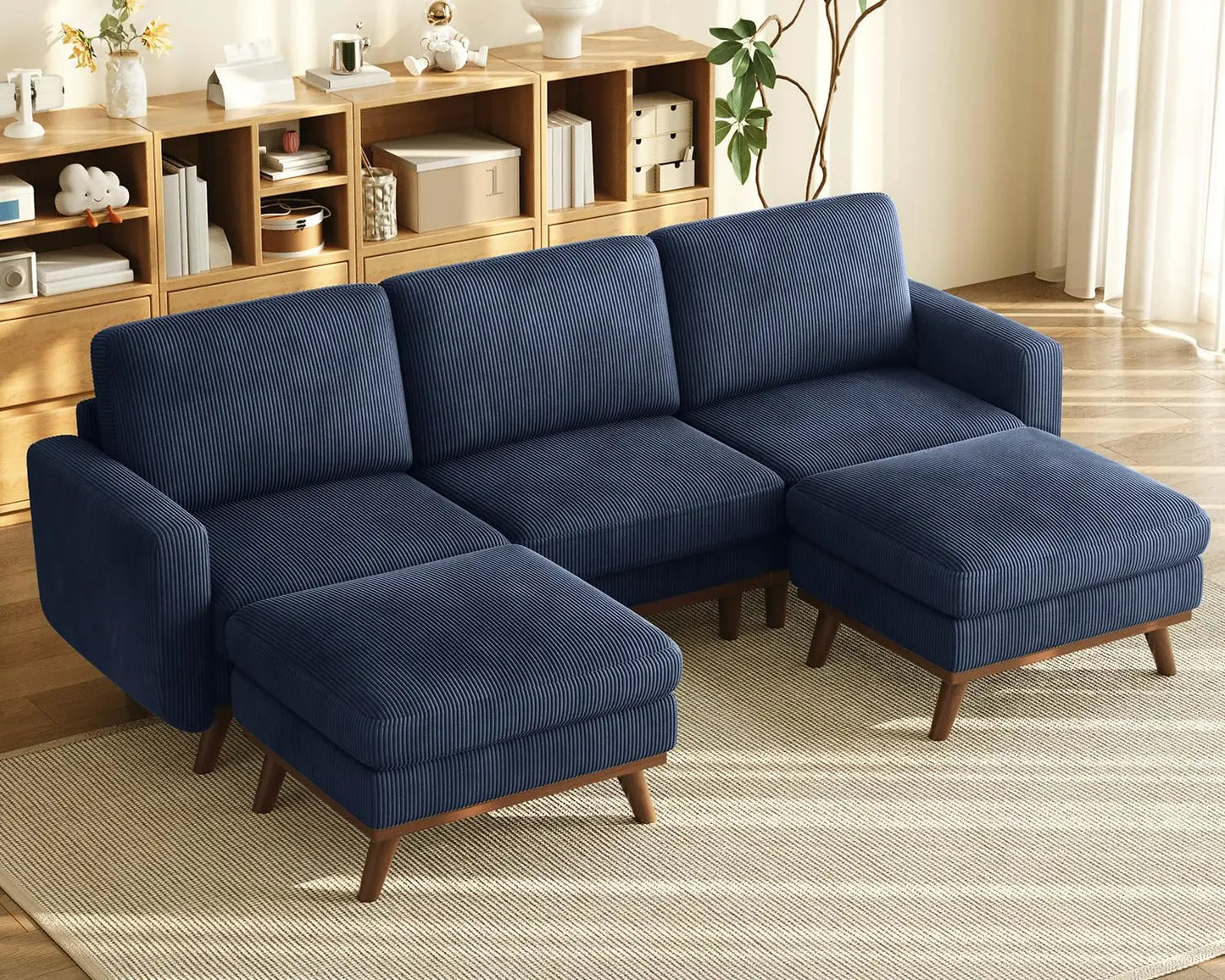 INDOOR 97" L-Shape Modular Sectional Sofa 3-Seat Corduroy Movable Otto green,black, Customized