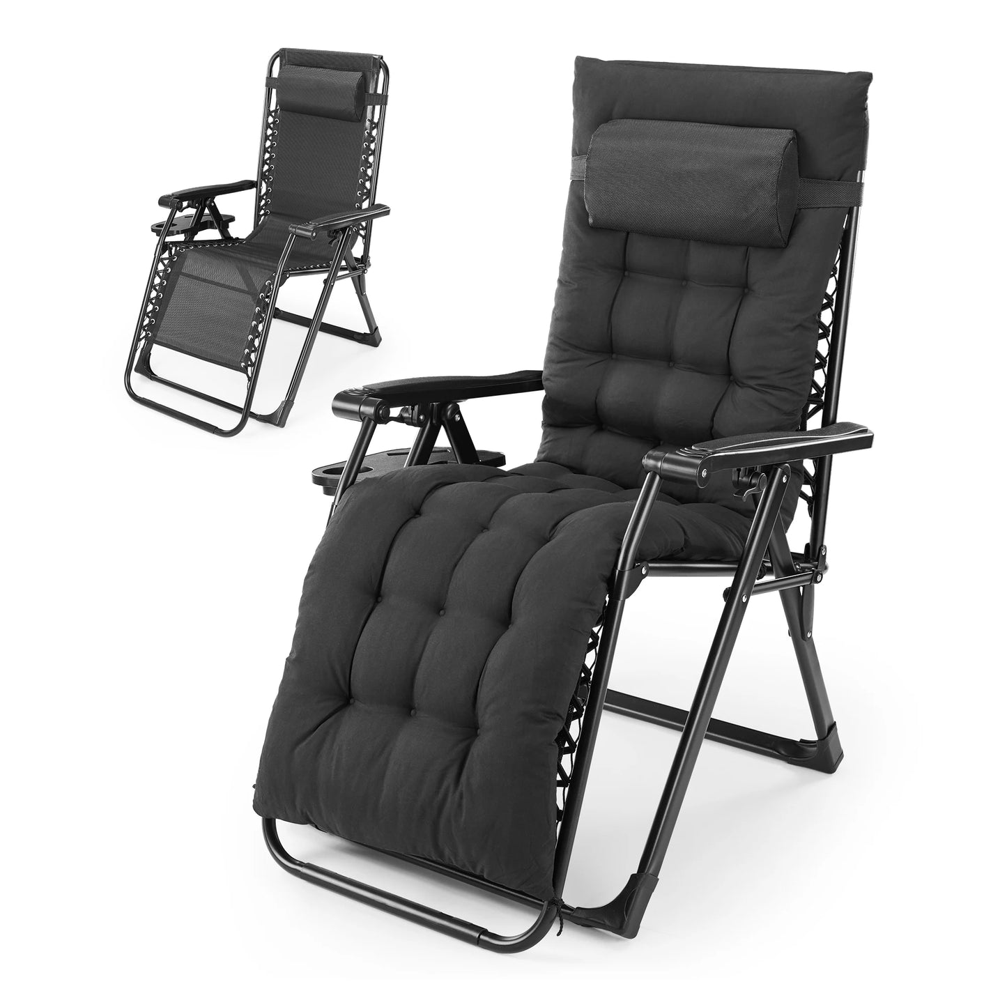 Zero Gravity Recliner Folding Portable, Cup Holder Trays Removable Cushion Outdoor Garden