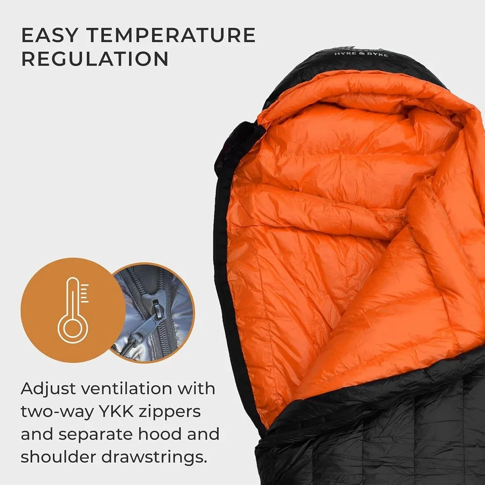 0°F Cold Weather Mummy Hiking & Backpacking Sleeping Bag - Goose Down 800 FP 4 Season