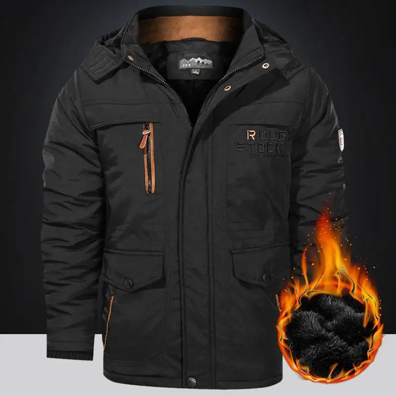 Men's Winter Jacket Fleece Linning Parka Coat Hooded Windbreaker Warm Big Size 6XL Multi-pocket