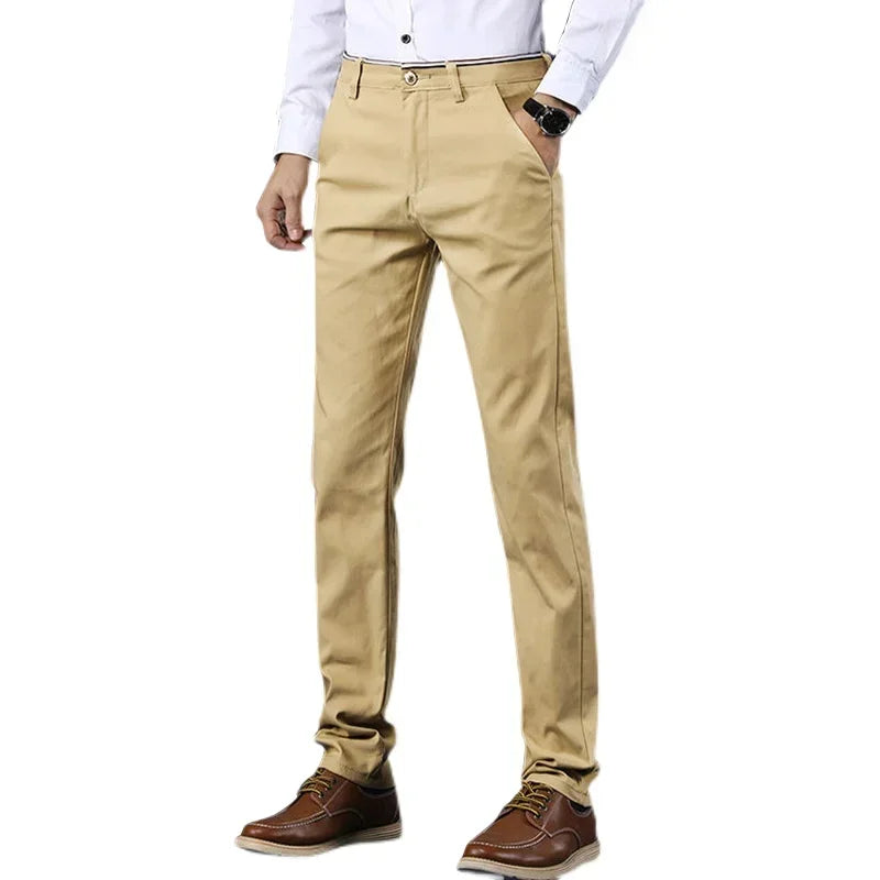 Classic Style Men Thin Casual Pants Fashion Business Cotton Solid Color Office Trousers High Quality