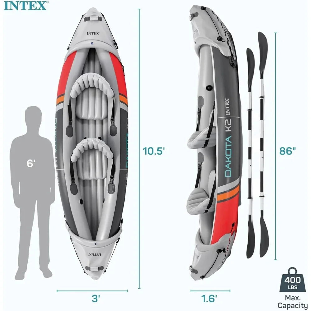 2 Person Inflatable Kayak, Accessory Kit, 86Inch Oars,Air Pump,  Carry Bag