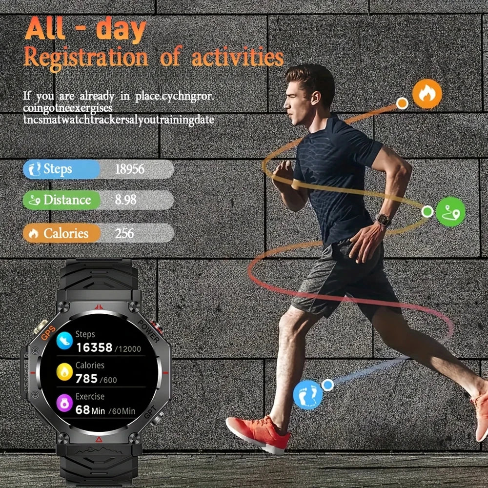 GPS Smart Watch Men Built-in GPS Bluetooth Call AI GPT Fitness Tracker Waterproof Military Sports