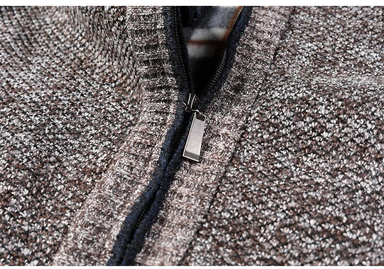 Winter Warm Cardigan Men Fleece Sweaters Full Zip Jackets Slim Fit Luxury Brand