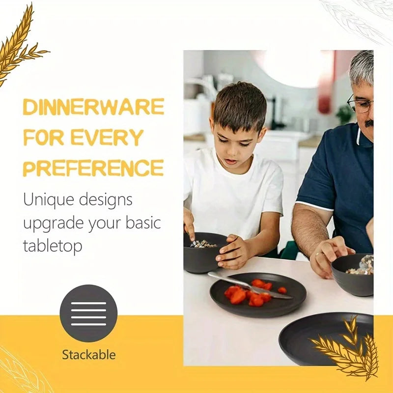 32Pcs,wheat straw tableware sets, non-breakable, suitable,dishwashers,refrigerators, home & outdoor