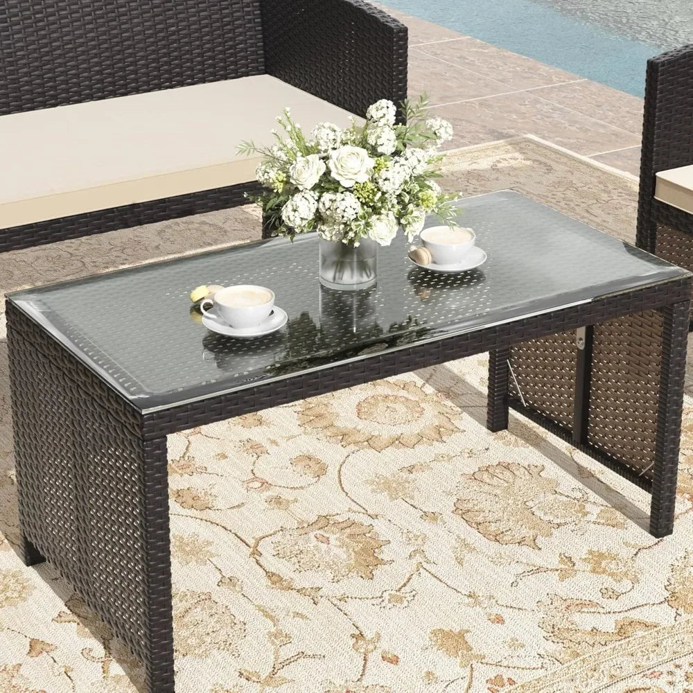 Premium 4-piece patio, wicker conversation set, 2 rattan chairs1 loveseat 1 coffee table remove cush
