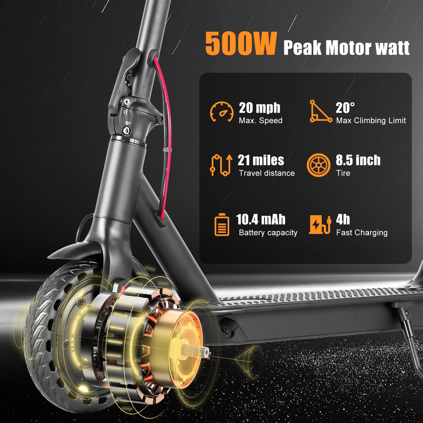 350W Peak 500W 36V Electric Scooter 10.4AH Battery 8.5inch Wheels 12 Months Warrantypaved, city st