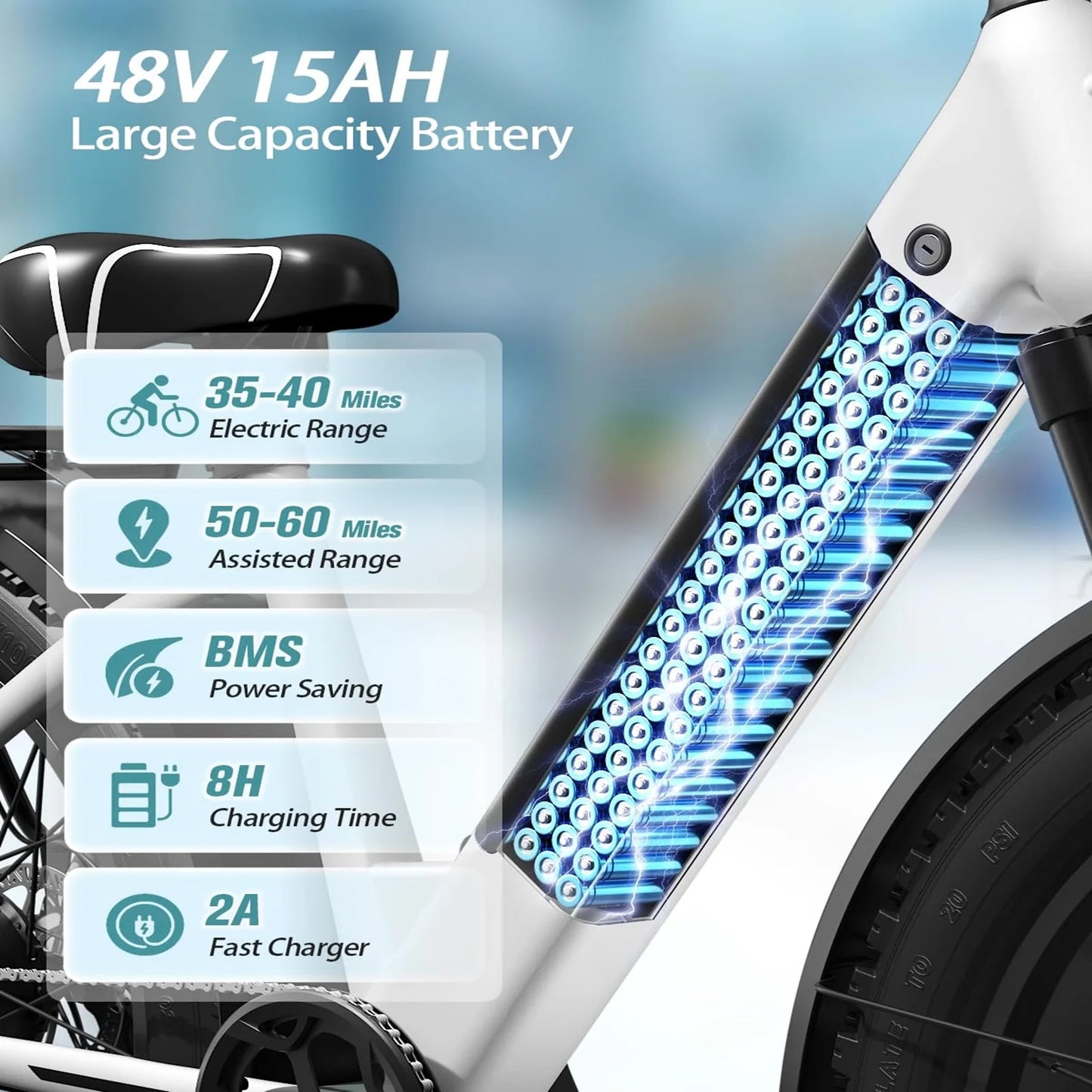 PUCKIPUPPY E-Bike, Adults 960W Peak 48V 15AH 7 Speed All Terrain 26" Fat Tire Front Suspension