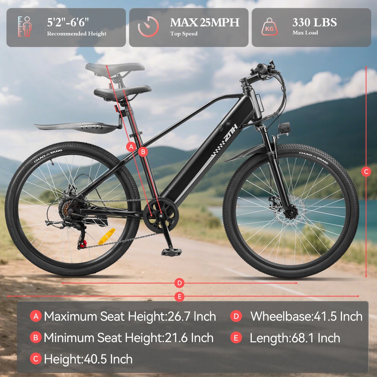 E-Bicycle, Adults,1000W Peak Motor,48V Removable Battery,20MPH,26" Tire E-Bike, 7-Speed,50 Miles